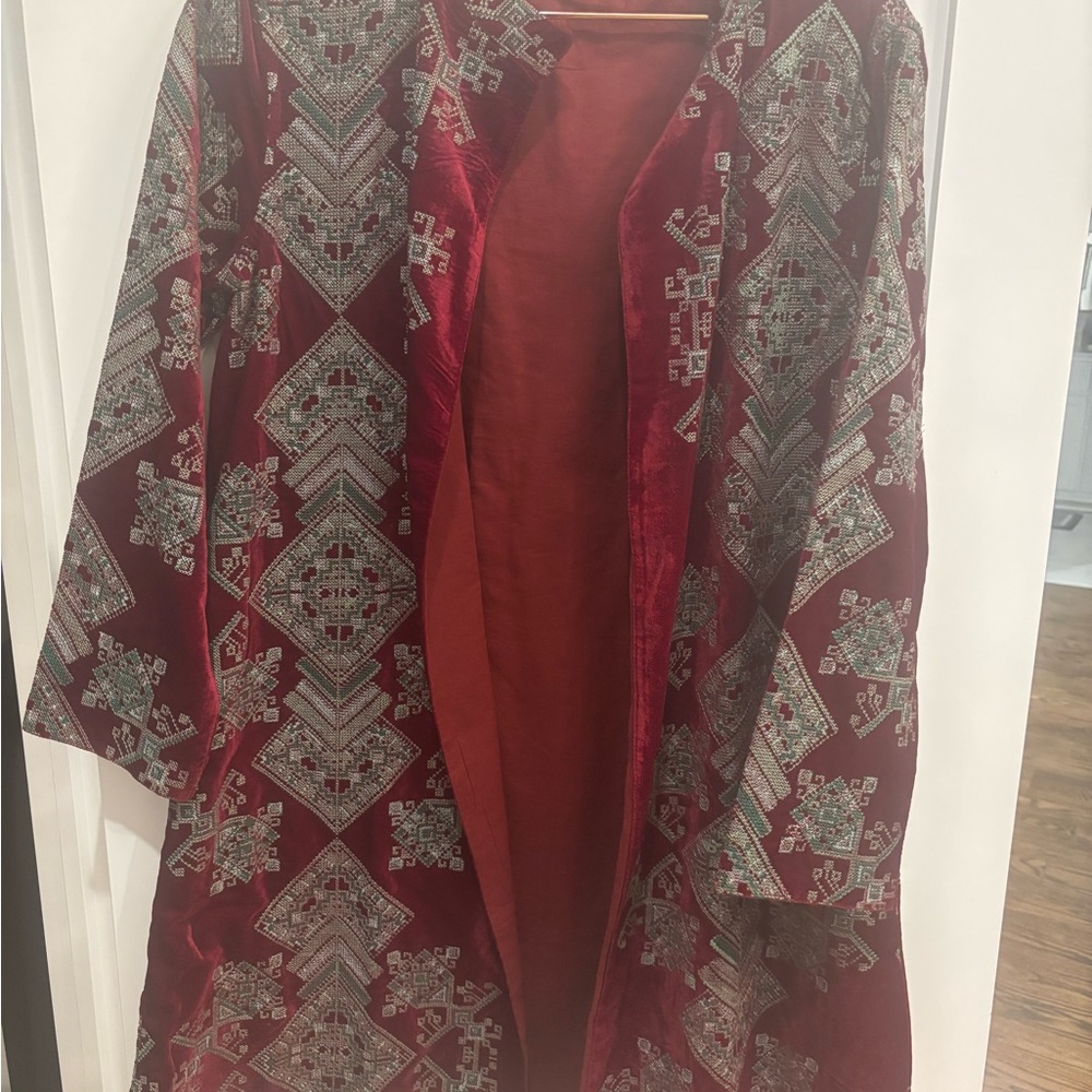 Elegant Red and Silver Women's Coat